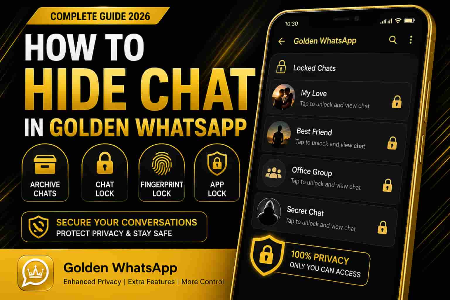 How to Hide Chat in Golden WhatsApp using Chat Lock, Archive Chats, Fingerprint Lock, and Privacy Features