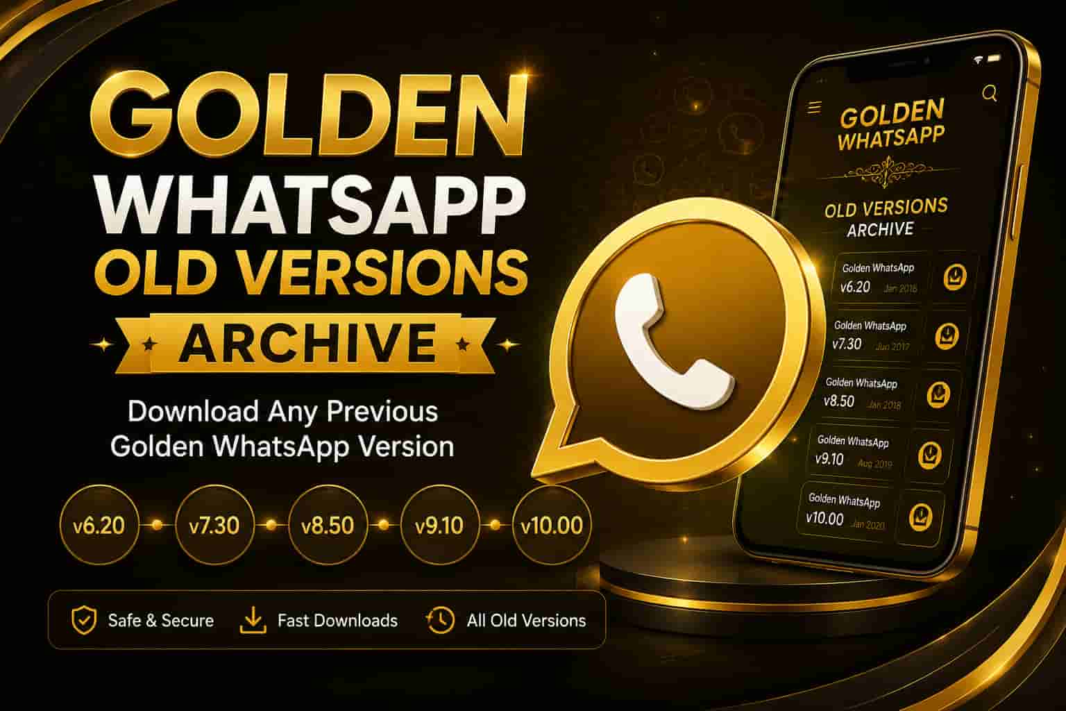 Golden WhatsApp old versions archive featuring previous Golden WhatsApp APK versions for download